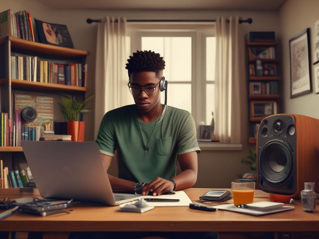 A lifelike, high resolution of a young Nigerian freelancer working