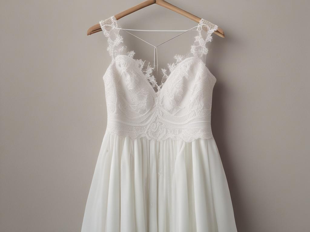 elegant, A-line, wedding dress, lace bodice, chiffon skirt
