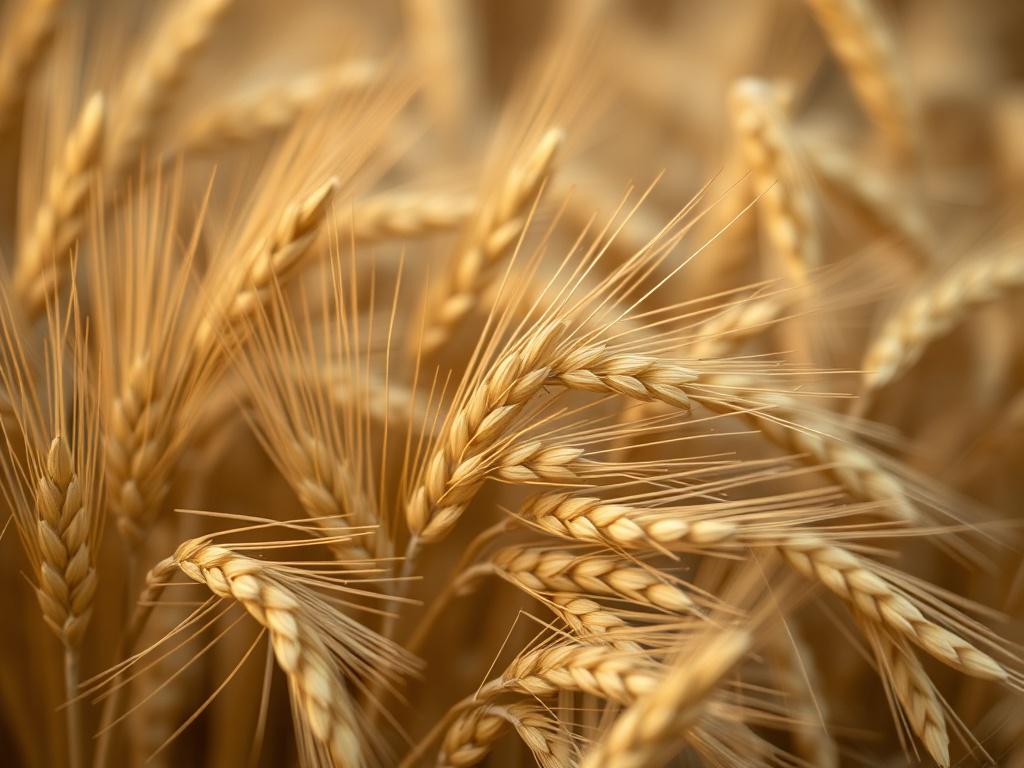 A hyper realistic close up of golden wheat grains tightly