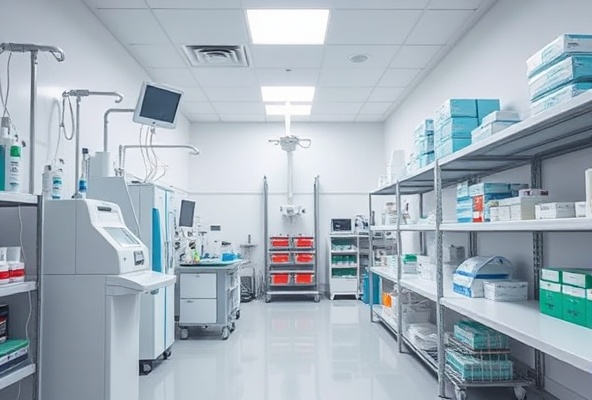 Healthcare facility with medical supplies and equipment