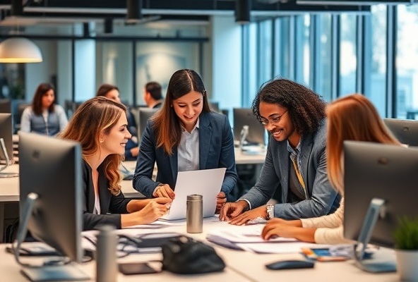 Recruitment team collaborating on candidate search