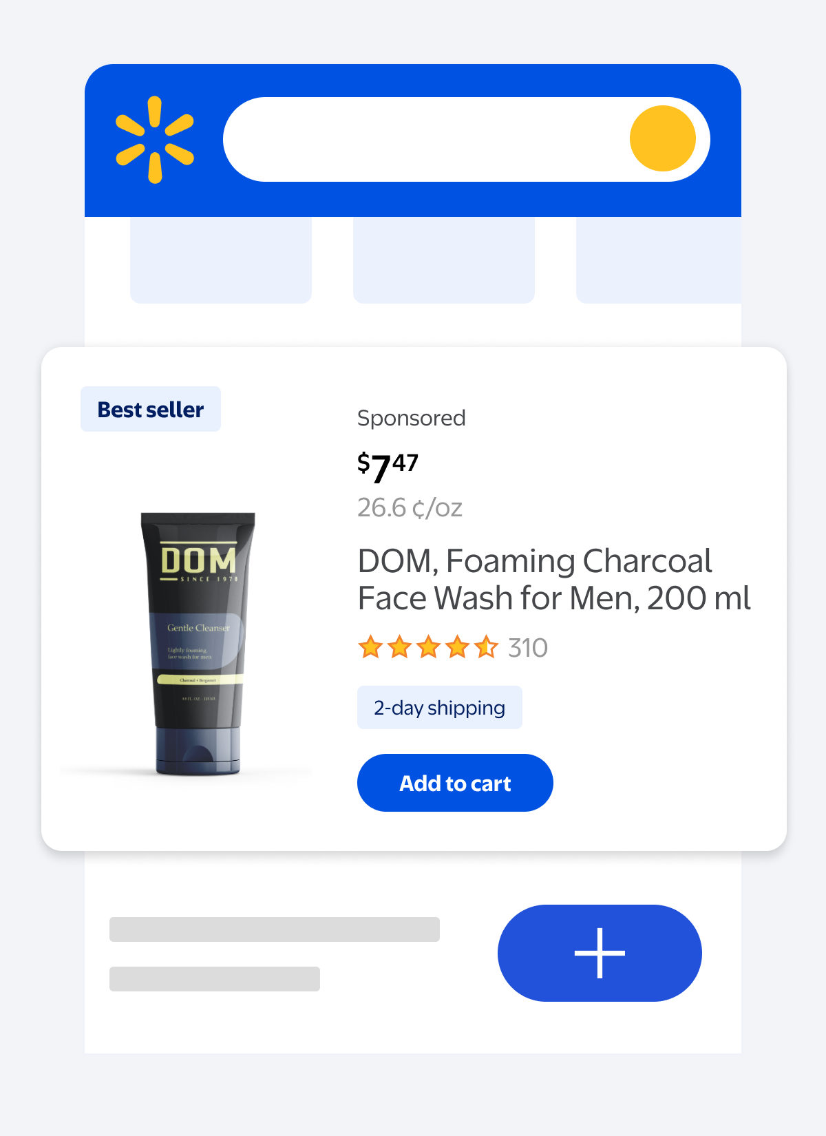 Walmart Ads account management interface showing Structure, Item Coverage, Search Terms, Budget, and Reporting
