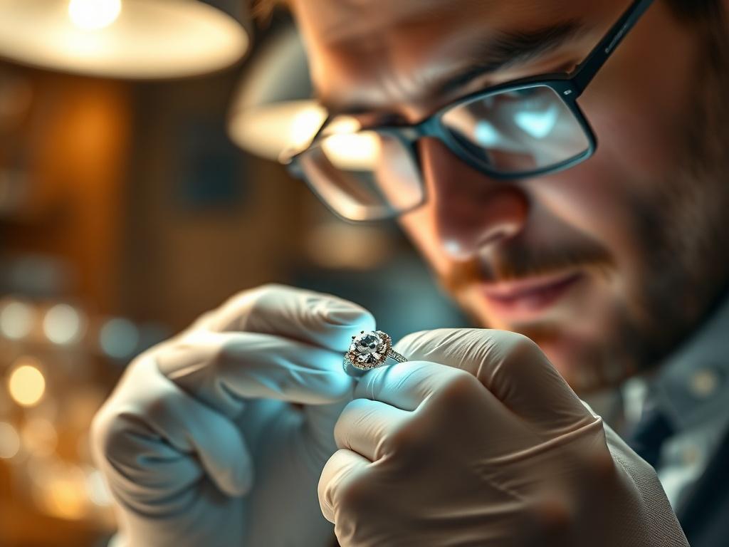 A hyper realistic close up shot of a jeweler examining