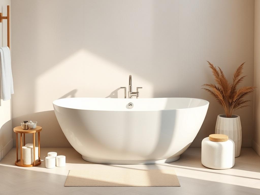 A realistic high resolution of an elegant marble composite bathtub