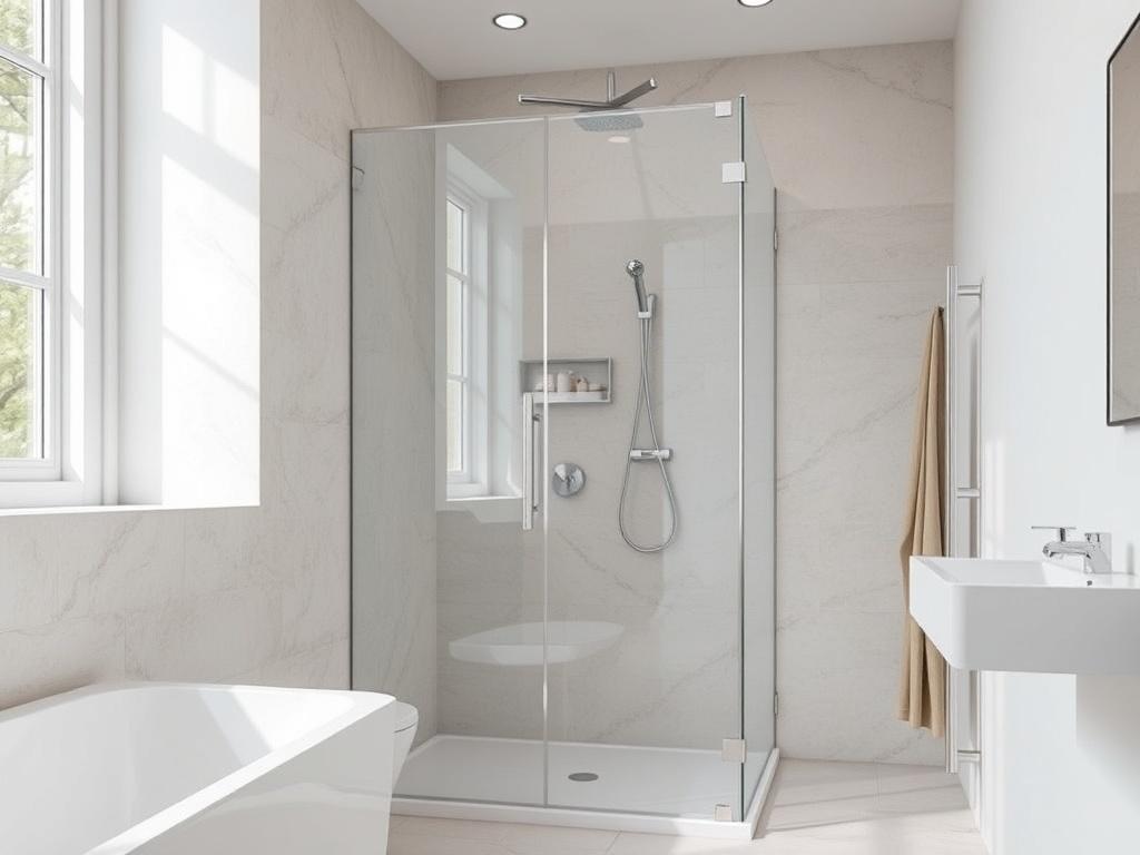 A realistic high resolution of a modern acrylic shower installation