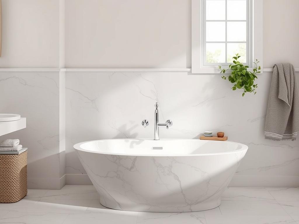 A realistic high resolution of a marble composite bathtub installed