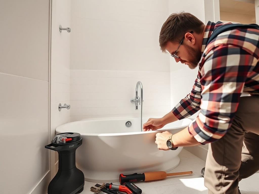 An installation scene showing a professional craftsman working on a