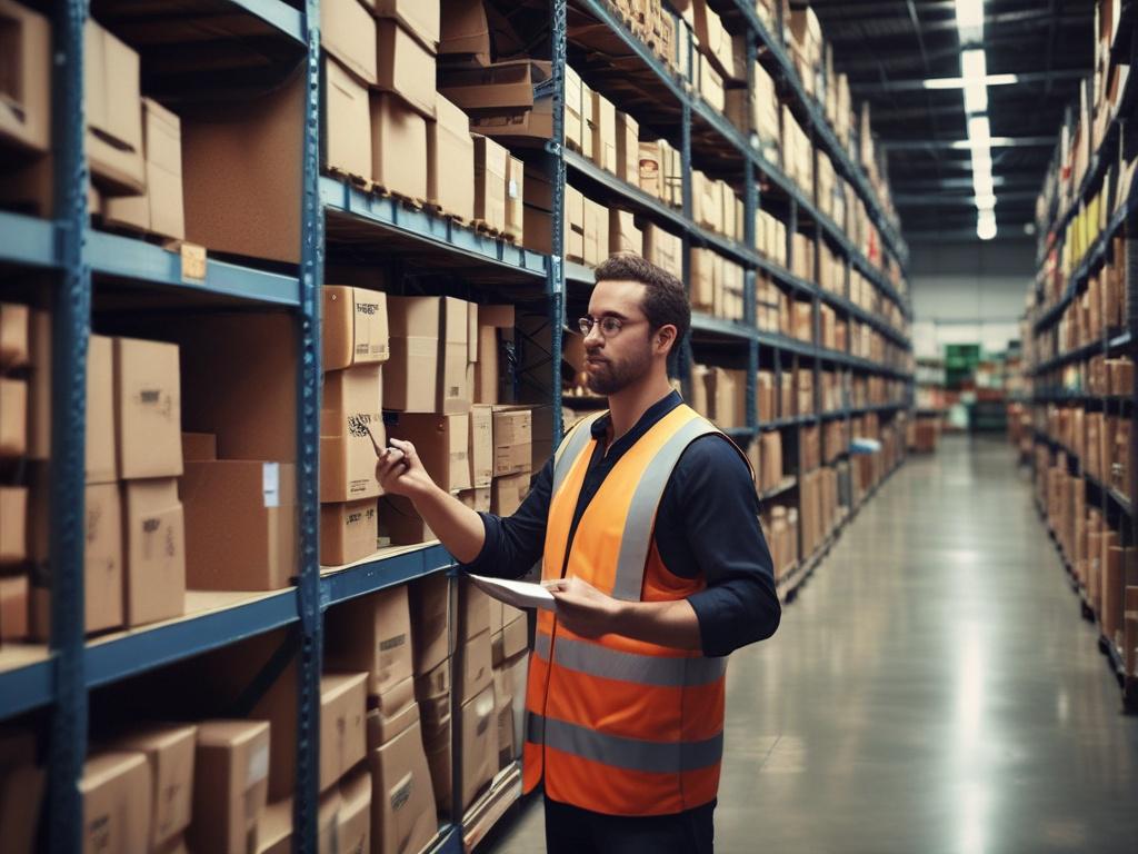 A hyper realistic close up of a warehouse manager scanning