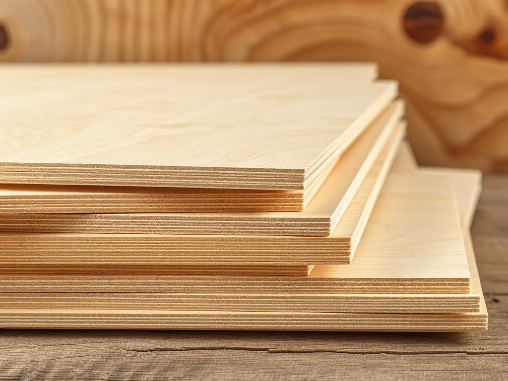 A realistic, high resolution image of versatile plywood sheets stacked