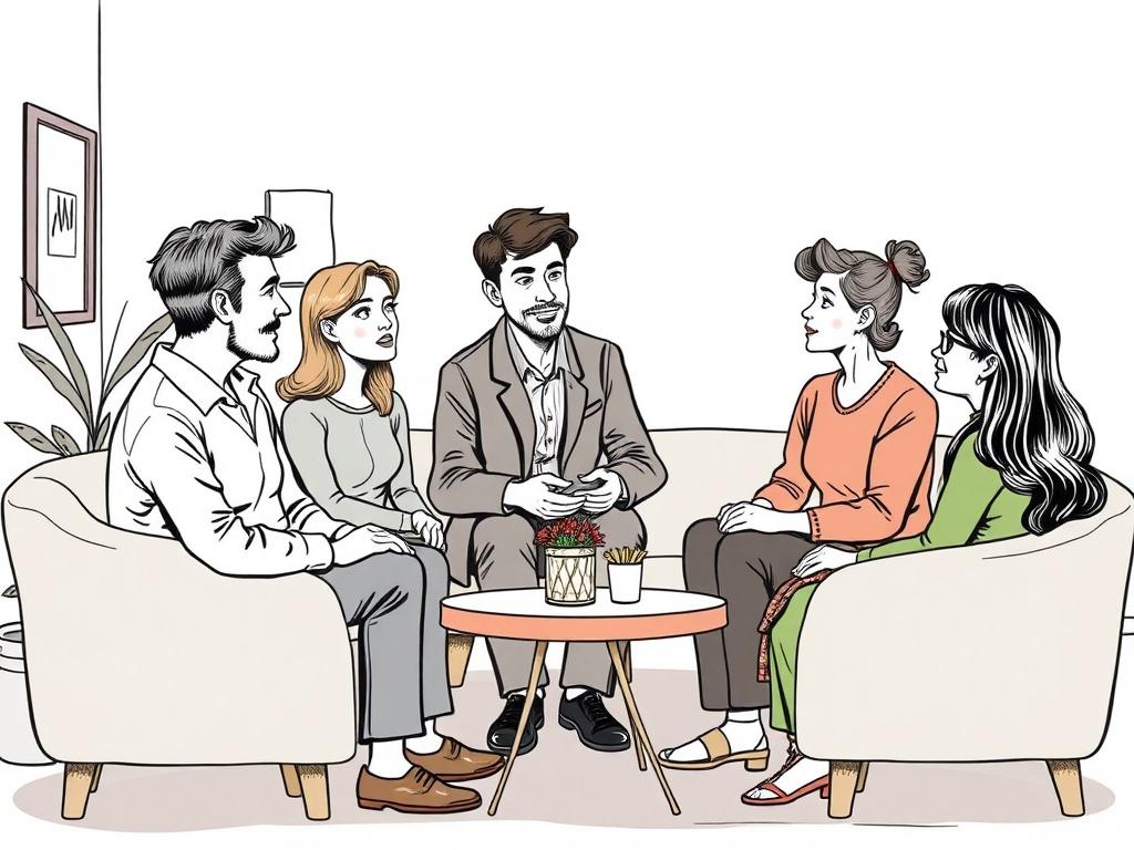 A mediation session between family members, guided by a skilled mediator in a comfortable, neutral space. The scene should depict open communication, with family members expressing their feelings and concerns. The mediator should be facilitating the discussion, promoting a sense of understanding and resolution among all parties involved.