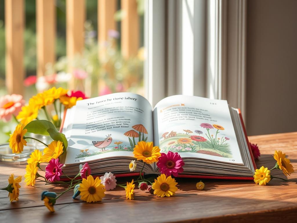 A high resolution of an open children's picture story book