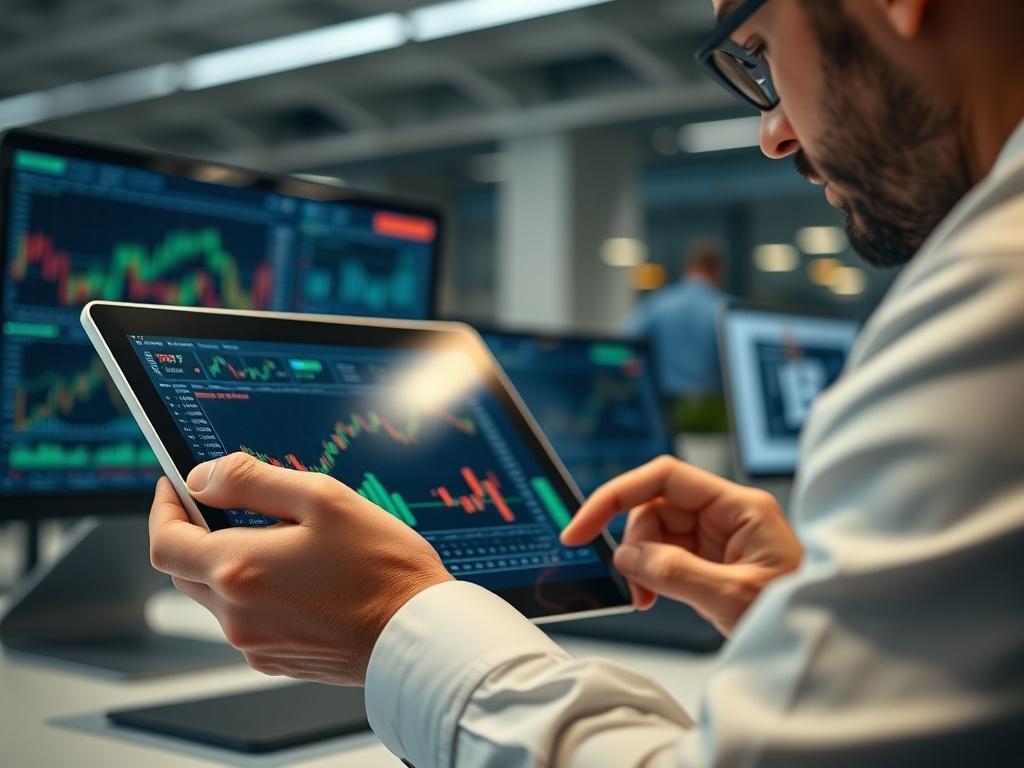A close up of a trader analyzing various smart trading