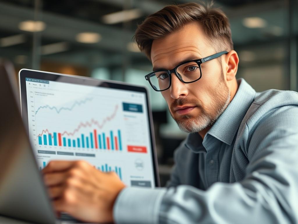 A high resolution close up shot of a market analyst