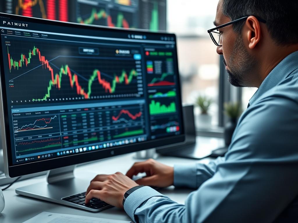 A hyper realistic close up shot of a trader using