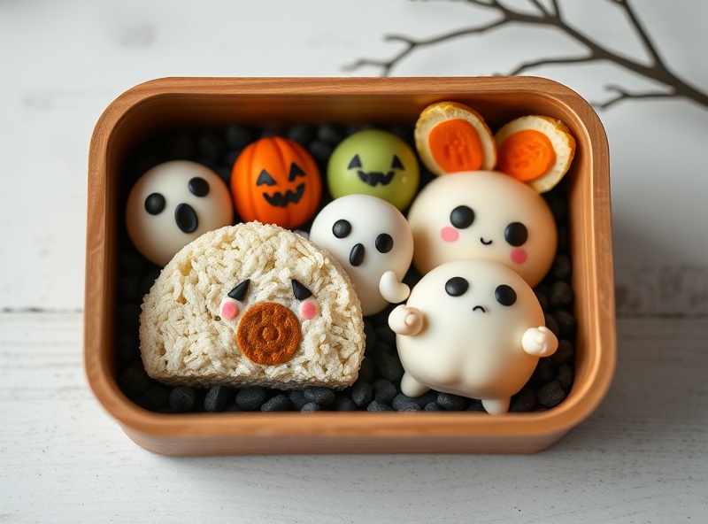 Spooky cute haunted bento box clay art characters