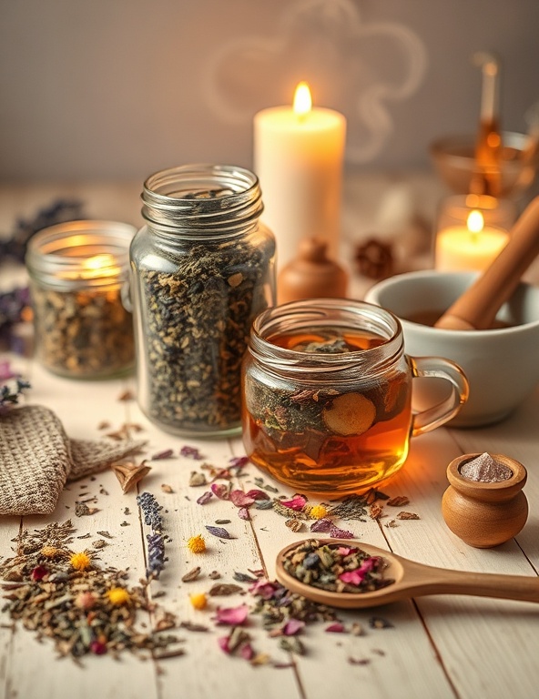 Handcrafted tea blends with herbs and crystals