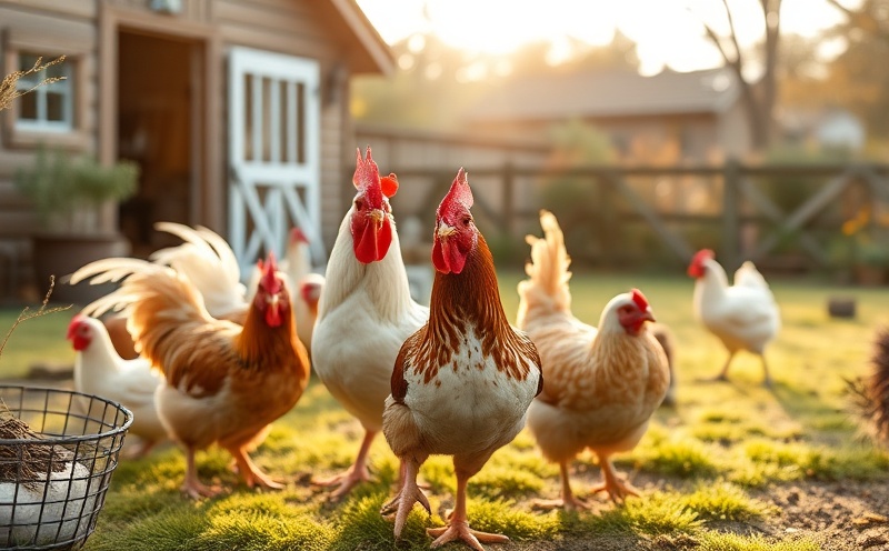 Farm scene with chickens and animals