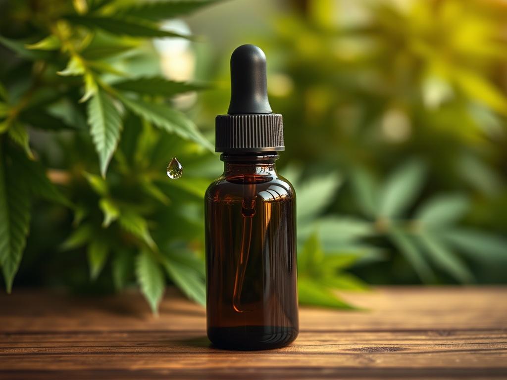 A close up shot of a dropper bottle of CBD