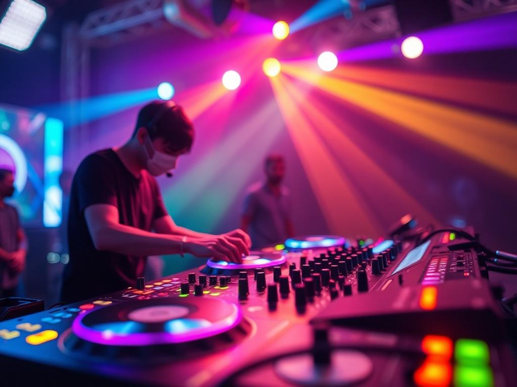 A high resolution close up shot of a DJ setup