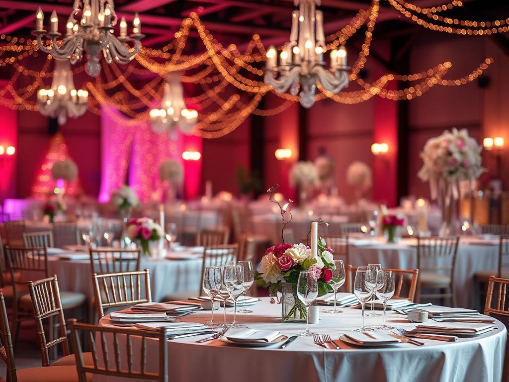 A close up shot of an elegantly decorated event space,