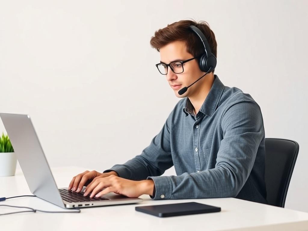 A high resolution of a focused young professional using a
