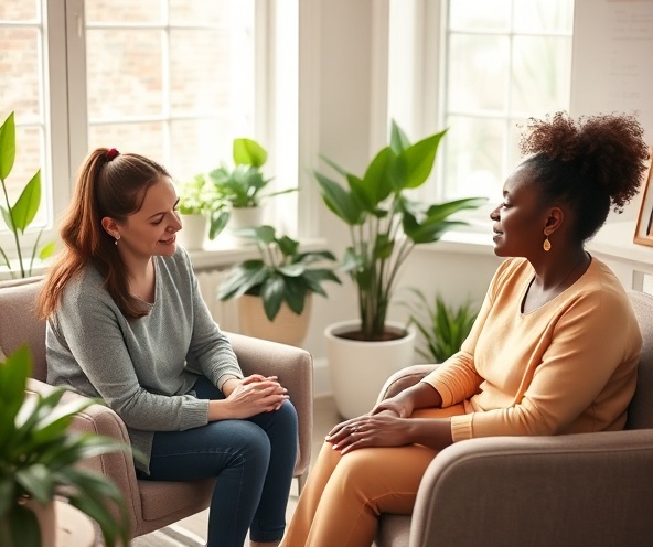 Compassionate health coach having a one-on-one consultation with a client