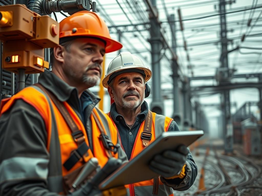 A seasoned electrical contractor examining a live substation site, with