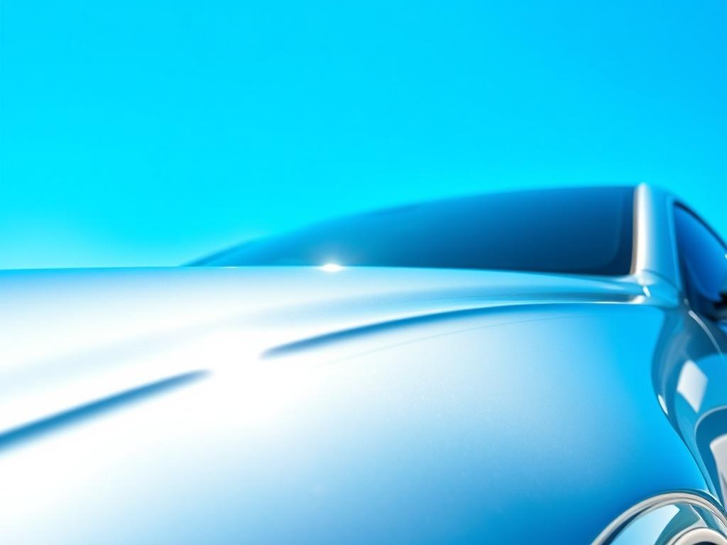 A hyper-realistic high-resolution photo of a shiny car after an exterior wash. The car should be the only subject in the image, capturing the gleaming surface and mirror-like reflections under bright sunlight. The background should be a clear blue sky, enhancing the car’s vibrant colors and ultra-shiny finish.