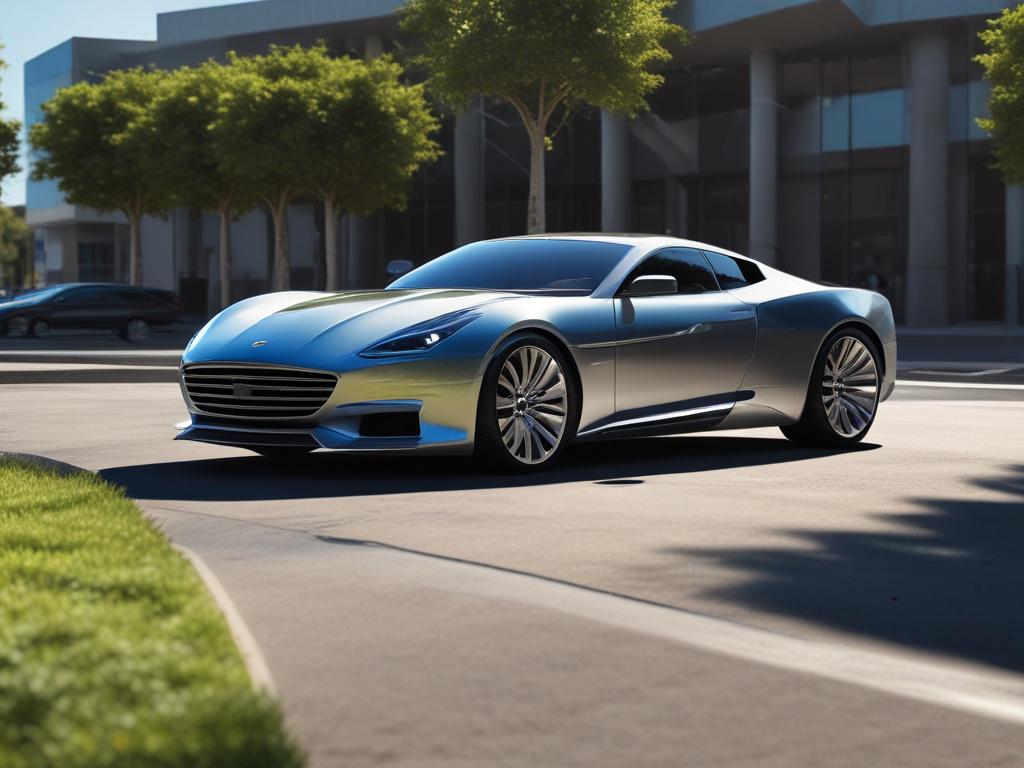 A single luxury car with a hyper glossy, mirror like