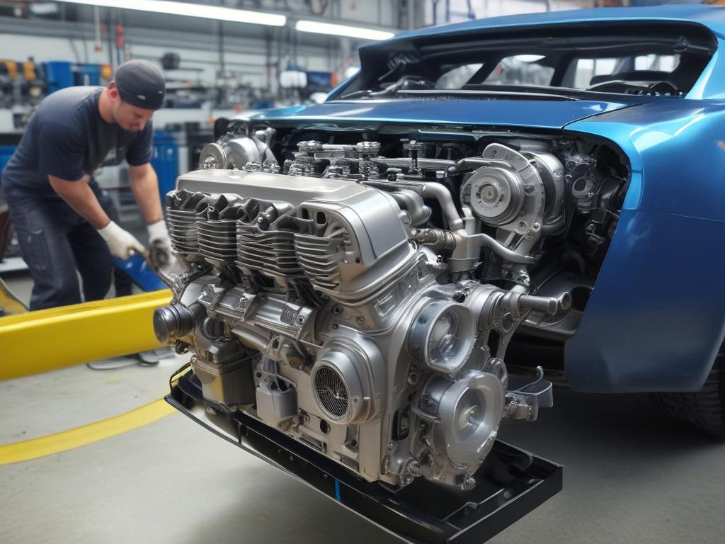 A realistic high resolution of a car engine being cleaned