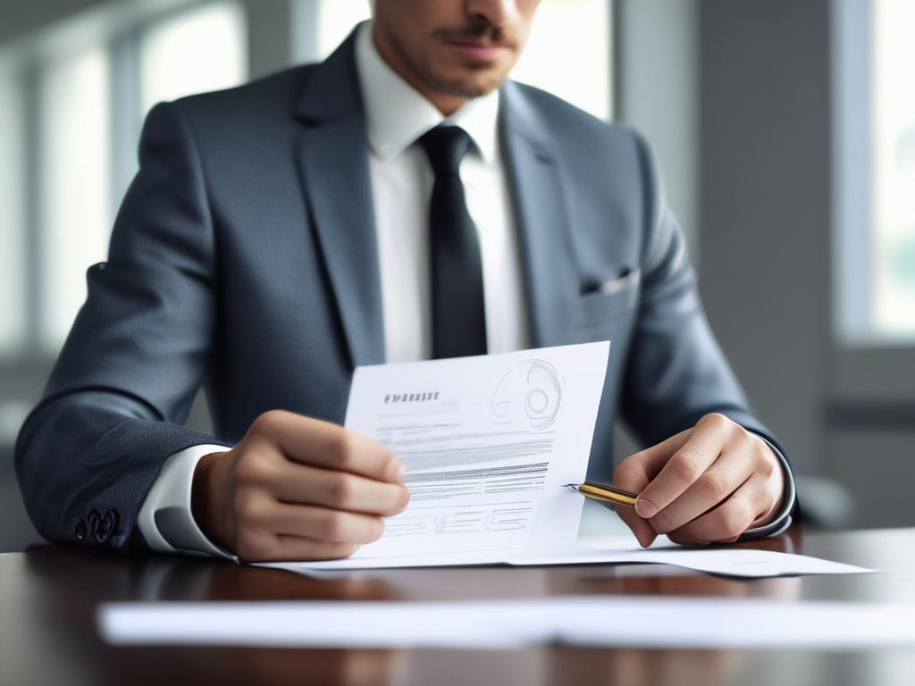 A close-up shot of a professional individual in a modern office environment, dressed in business attire, reviewing a polished resume and cover letter. The subject appears focused and determined, conveying a sense of professionalism and readiness for the next career step. The background is softly blurred to keep the emphasis on the subject, and the color palette complements the #136A5C primary color with subtle hints of modern office decor.