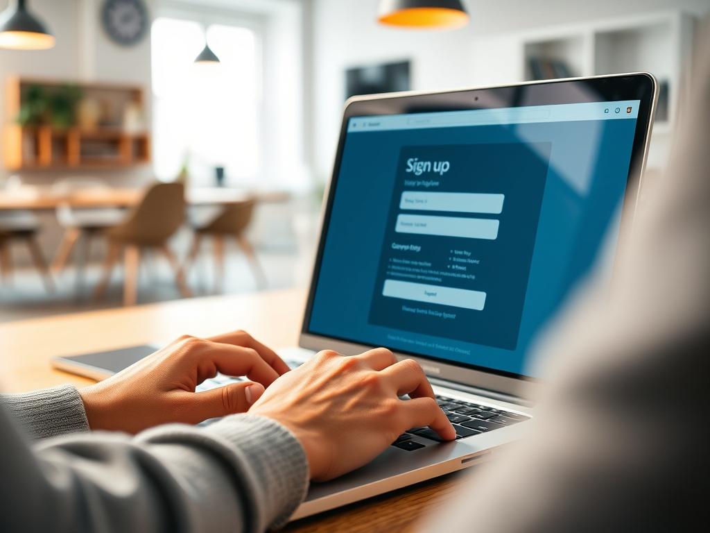 A close up shot of a person using a laptop