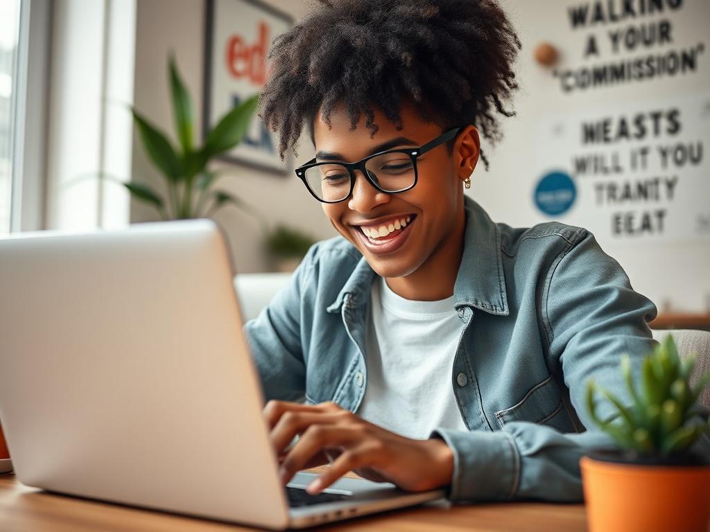 A close up shot of a joyful person reviewing their