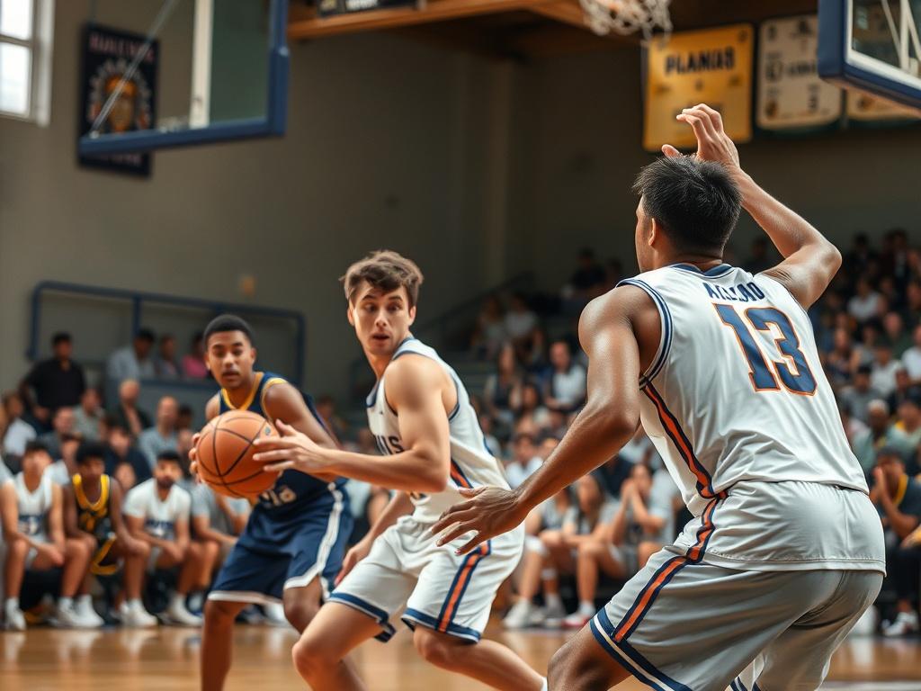 A high resolution capturing an intense moment during a basketball