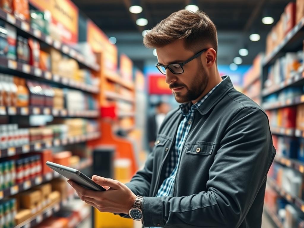 A close up shot of a retail manager analyzing sales