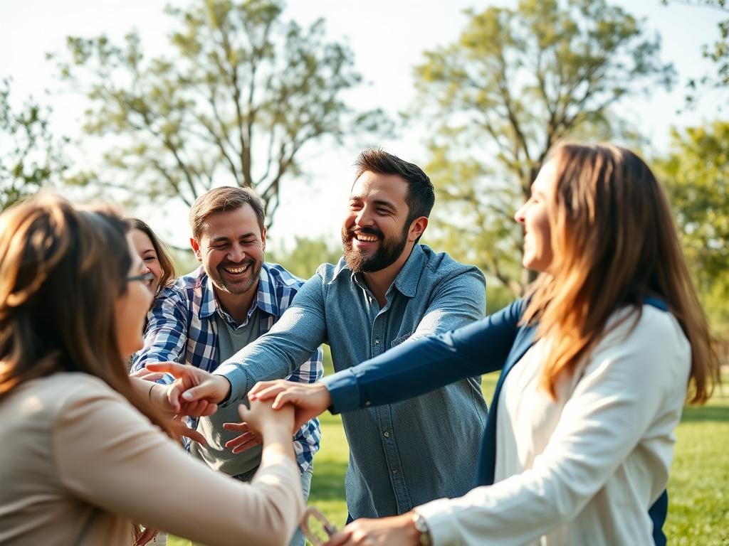 A dynamic team building activity in an outdoor setting with
