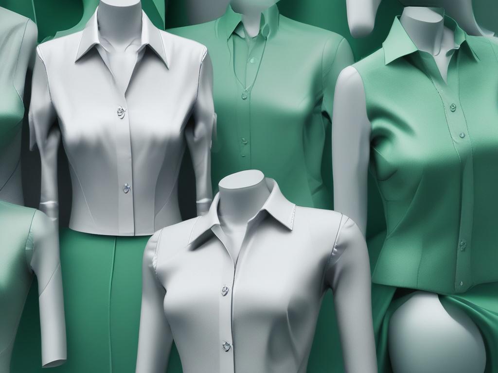 A photorealistic image of a single elegant silk blouse on