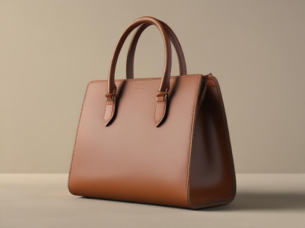 A photorealistic image of a single classic leather handbag made