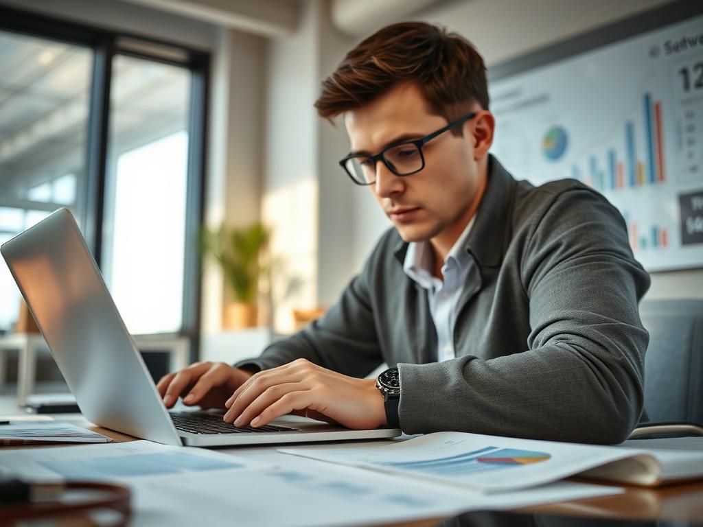 A close up shot of a financial analyst working on