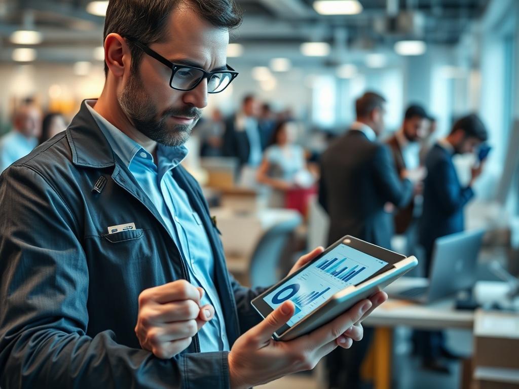 A close up shot of an operations manager reviewing optimization