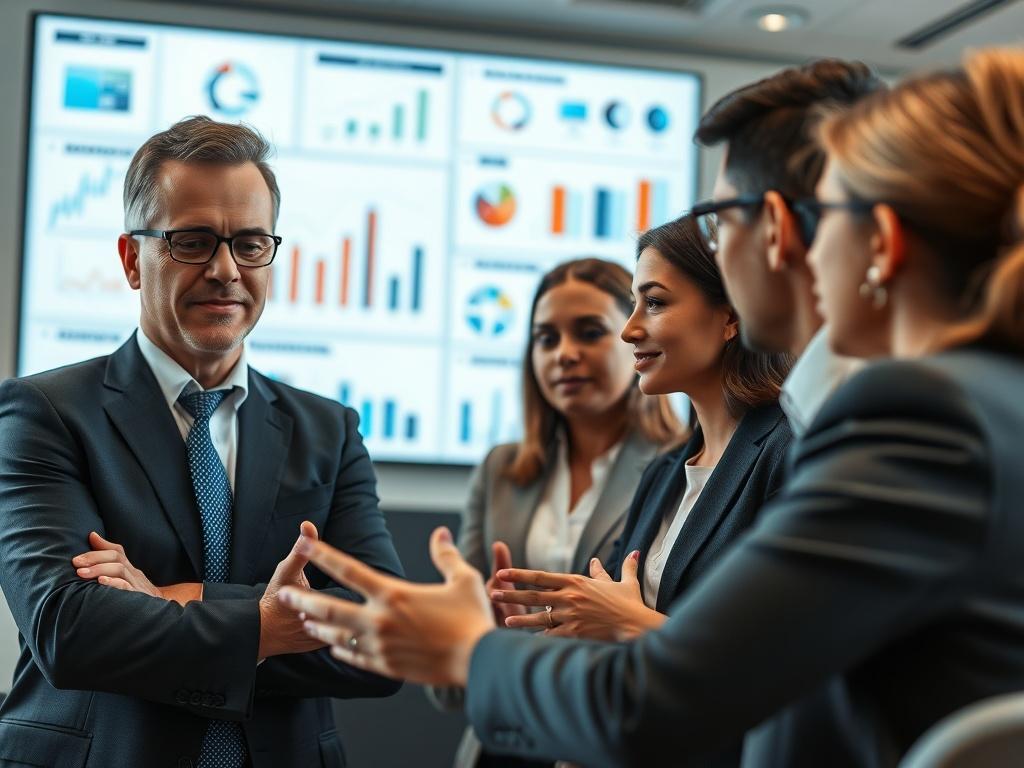 A professional consultant discussing strategy with a diverse group of