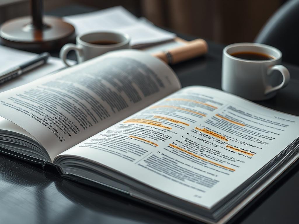 An open book or report on a desk with highlighted