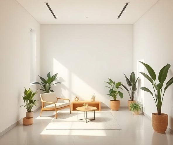 Calm therapeutic space with natural light and plants