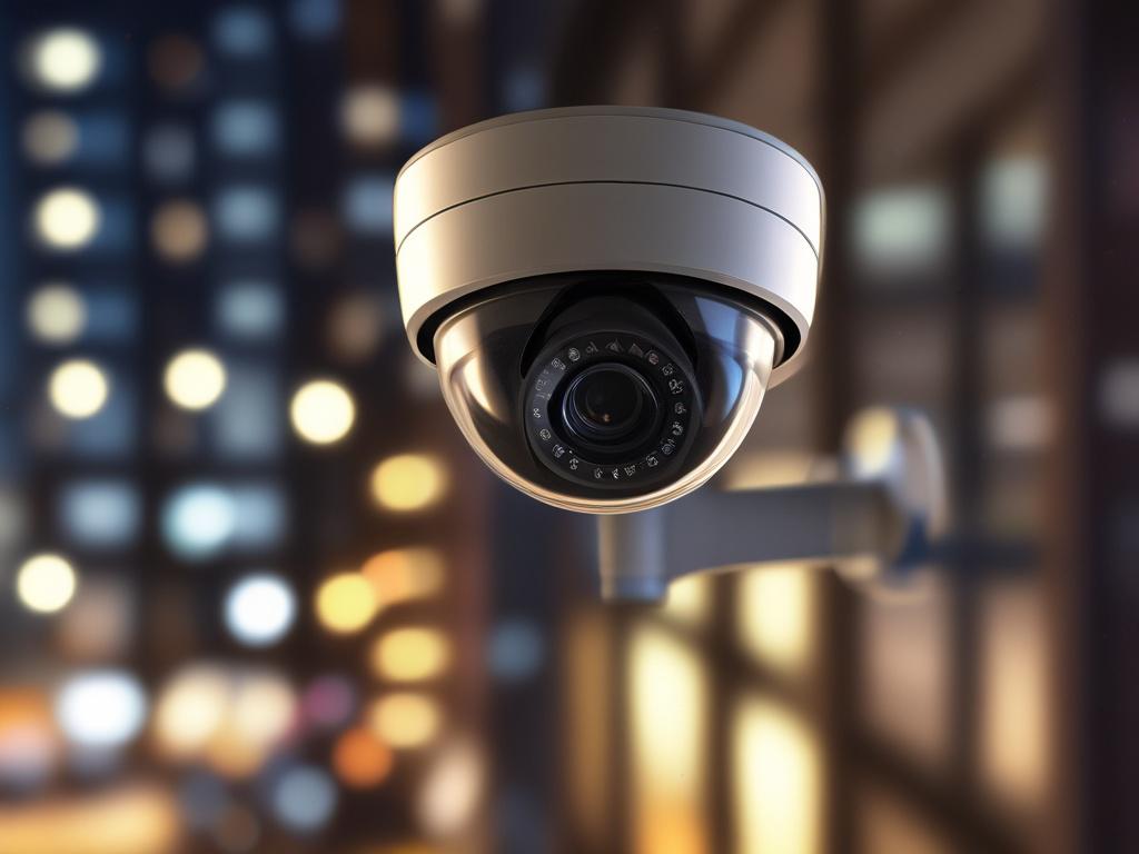 A close up shot of a modern CCTV camera installed