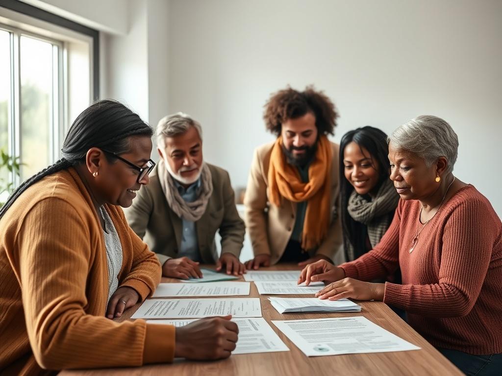 A close up shot of a diverse group of landowners