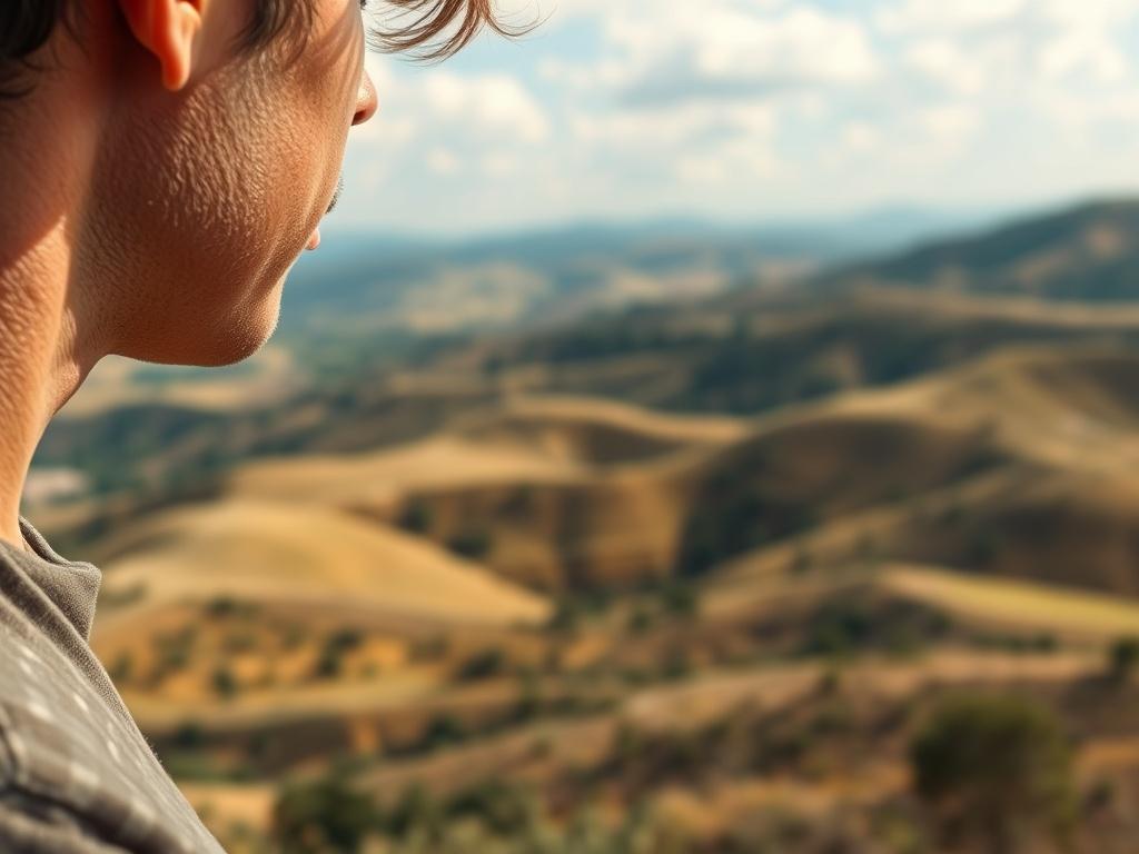 A close up shot of a thoughtful person looking out