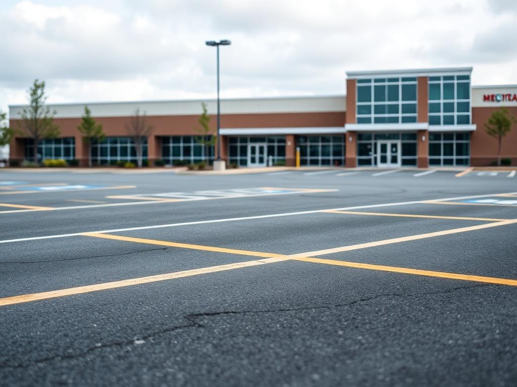 A close up shot of a medical plaza parking lot