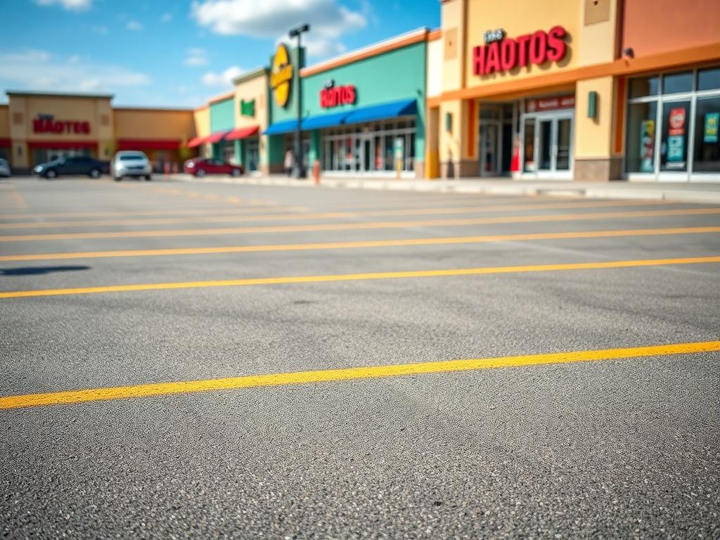 A vibrant close up shot of a shopping center parking