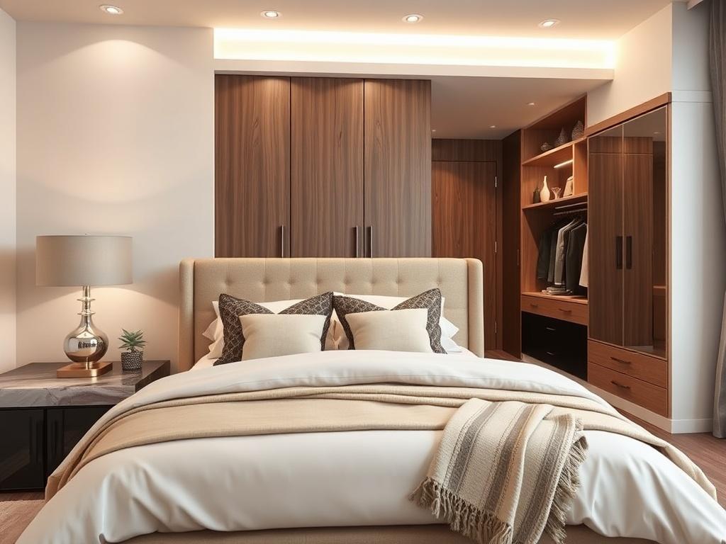 A hyper realistic close up shot of custom bedroom furniture,