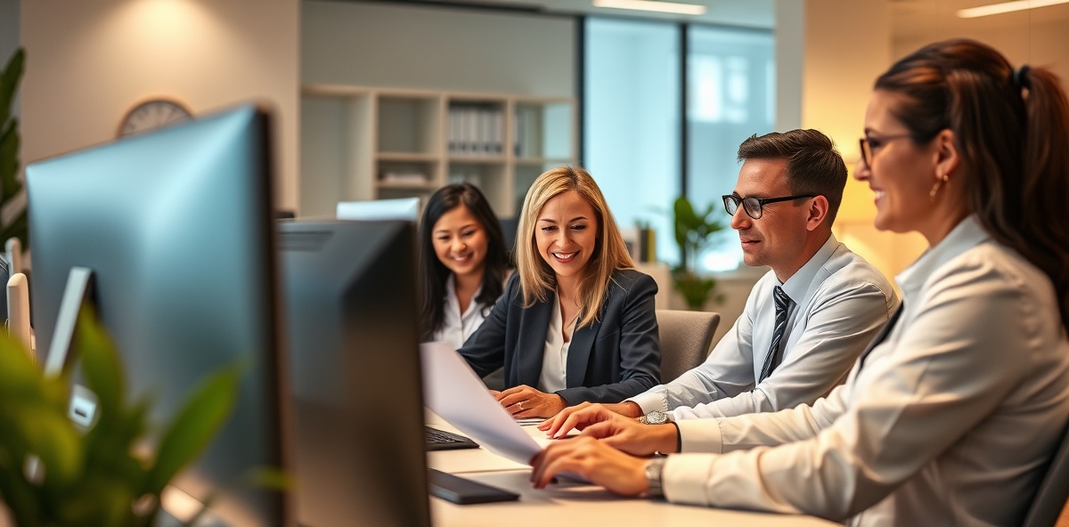 Healthcare practice administrative team collaborating on revenue cycle and operations management